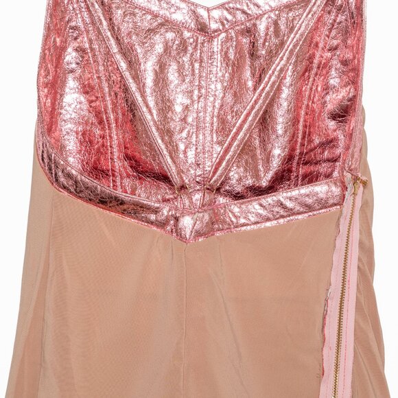 For Love & Lemons X Free People Metallic Pink Faux Leather Luna Dress - Size S - Picture 10 of 16